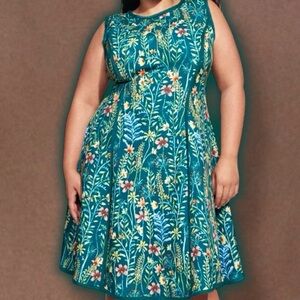 Jason Wu X Eloquii Green Floral ‘A-Line Tank Dress with Chiffon Detail’ Size 14